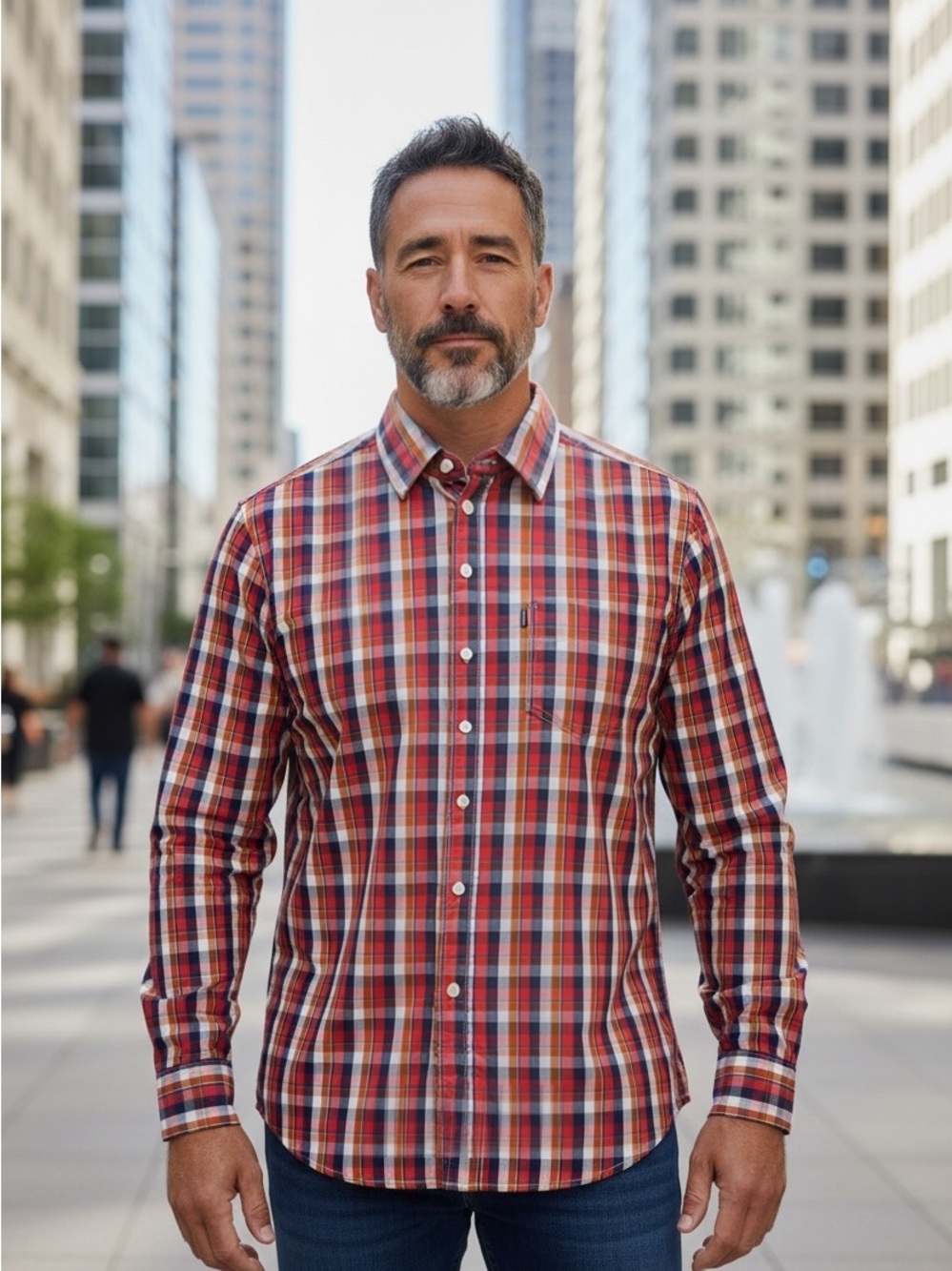 Dornbusch, Casual Men’s XL 43/44, Plaid 100% Cotton Long Sleeve Button-Up Shirt